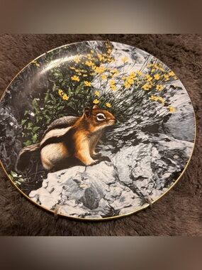 The Hamilton Collection Chipmunk Plate with Yellow Floral Accent